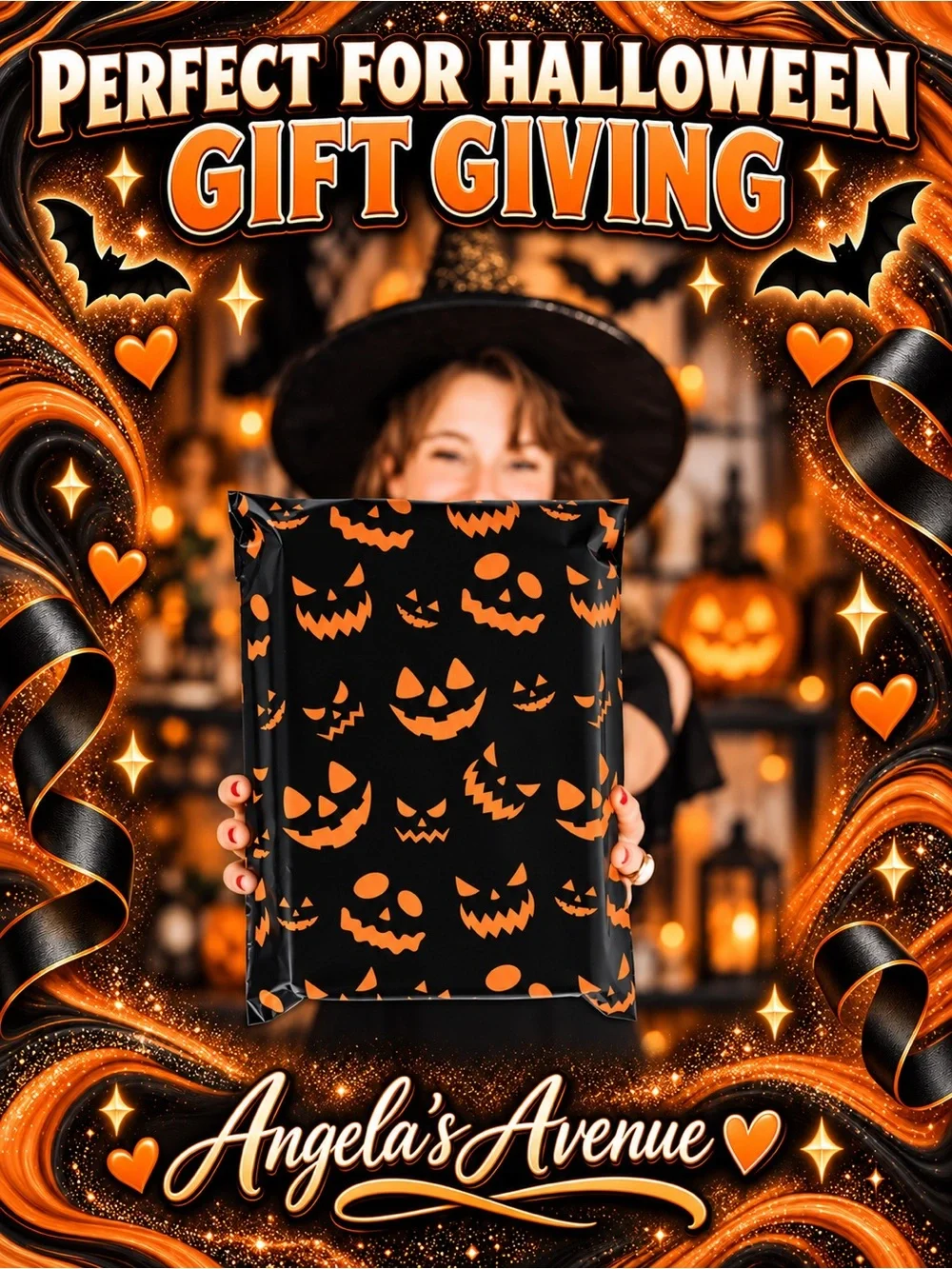 POLY MAILERS HALLOWEEN ORANGE PUMPKIN FACE (25 Pack) SIZE 10 × 13